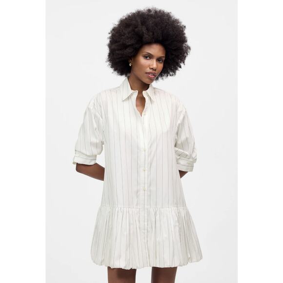Madewell Dresses & Skirts - Madewell Bubble-Hem Mini Shirt Dress WMNS M White Long Sleeve NU761 Button Front